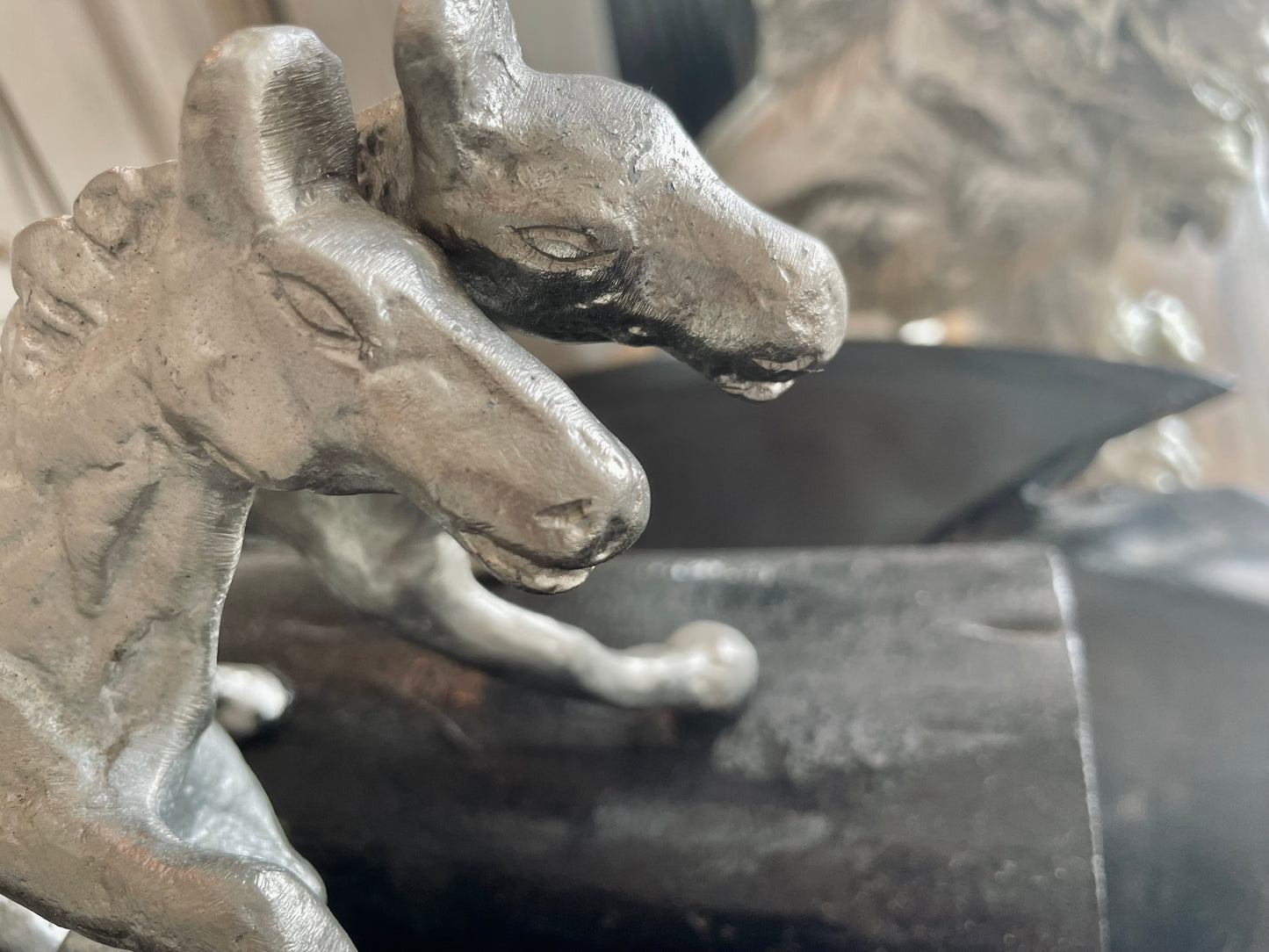 Silver Horses on Wooden Base