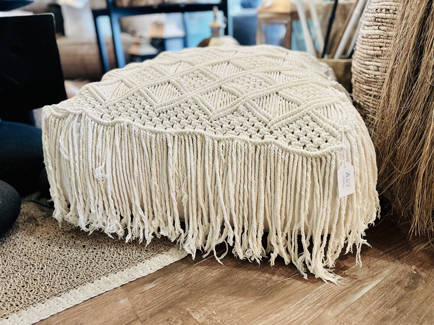 Handmade Ecru Macrame Pouf