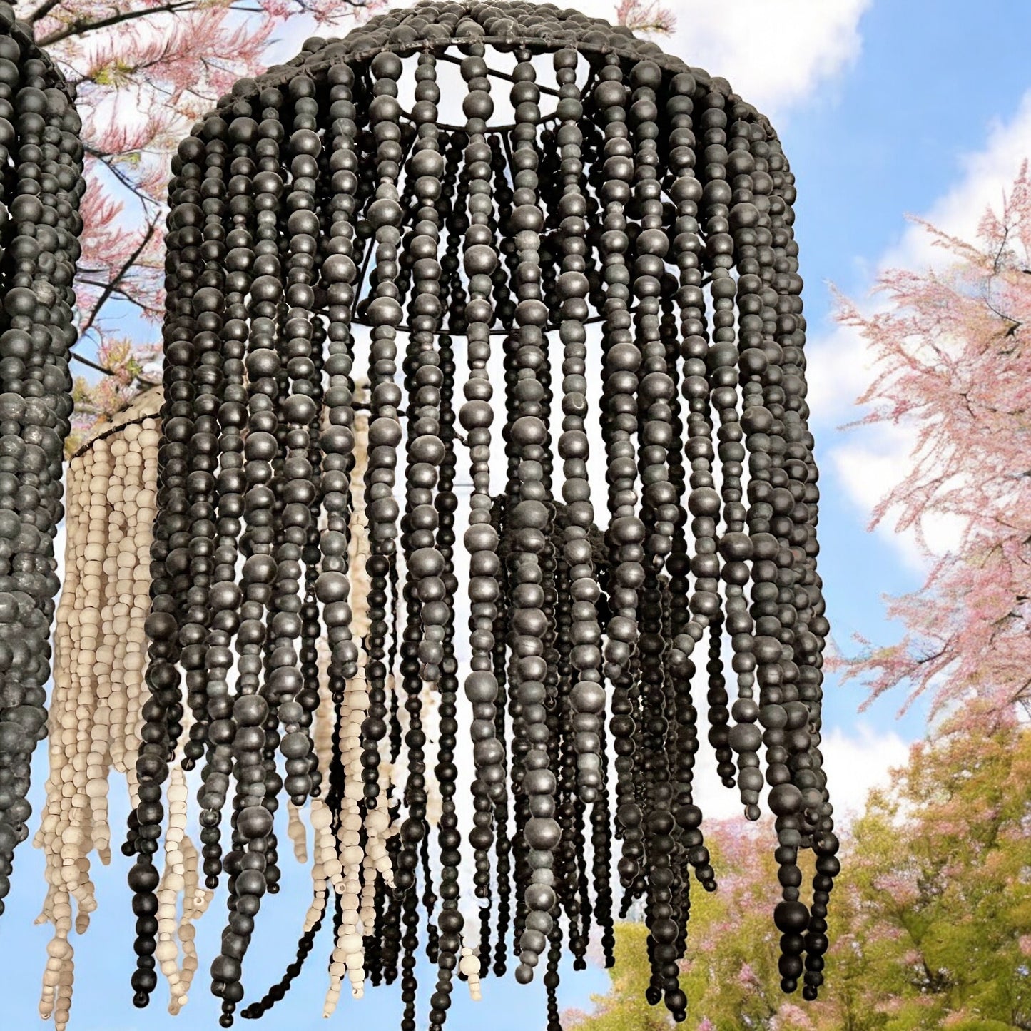 Black Ceiling Lamp with Wooden Beads