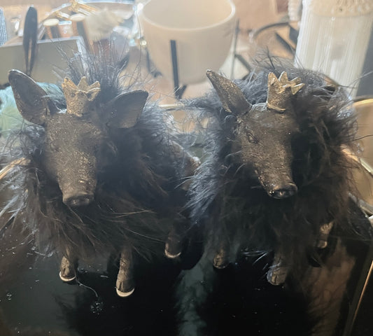 Set of 2 Black Decorative Pigs