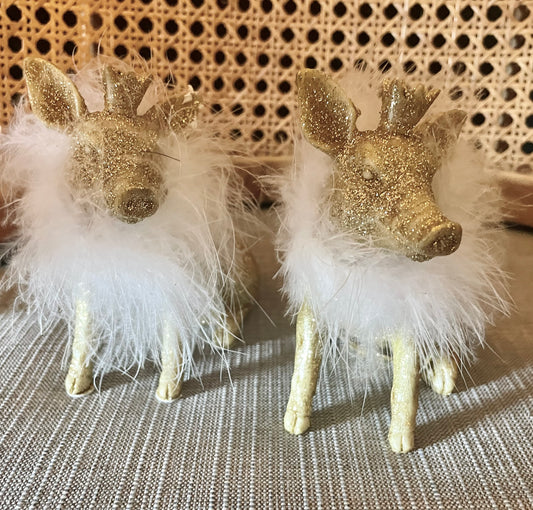 Set of 2 Gold Decorative Pigs