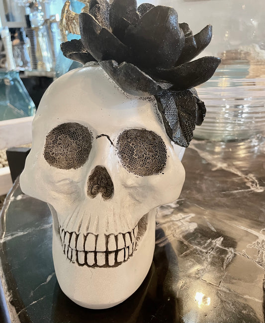 White Skull with Black Flower