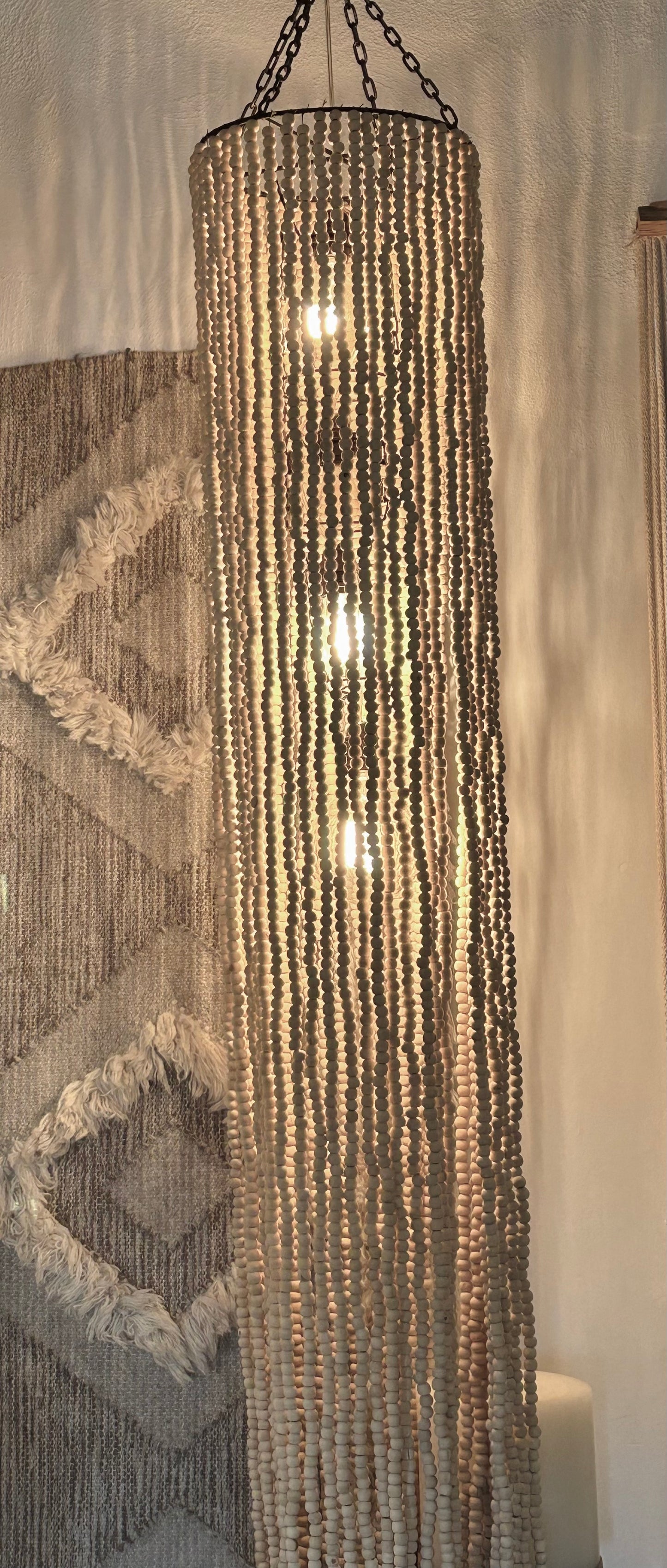 Long Ceiling Lamp with Wooden Beads