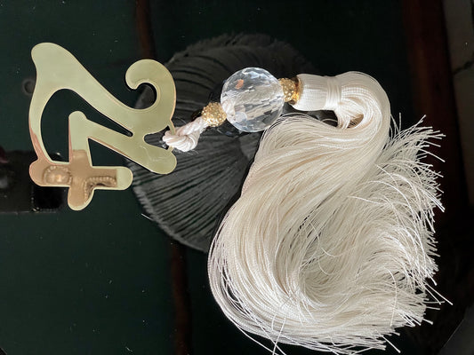 Lucky Charm with Gold 24, Crystal and White Silk Tassel