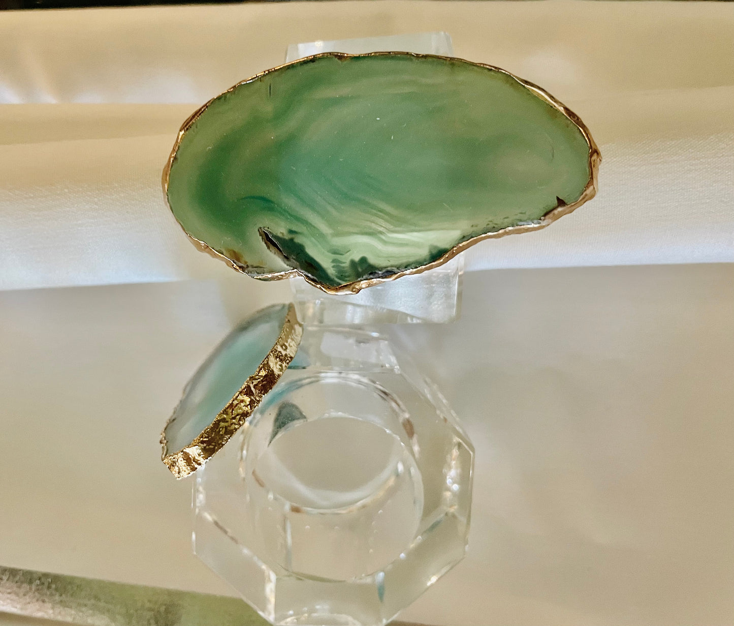 Crystal & Green Agate Napkin Rings Set of 2