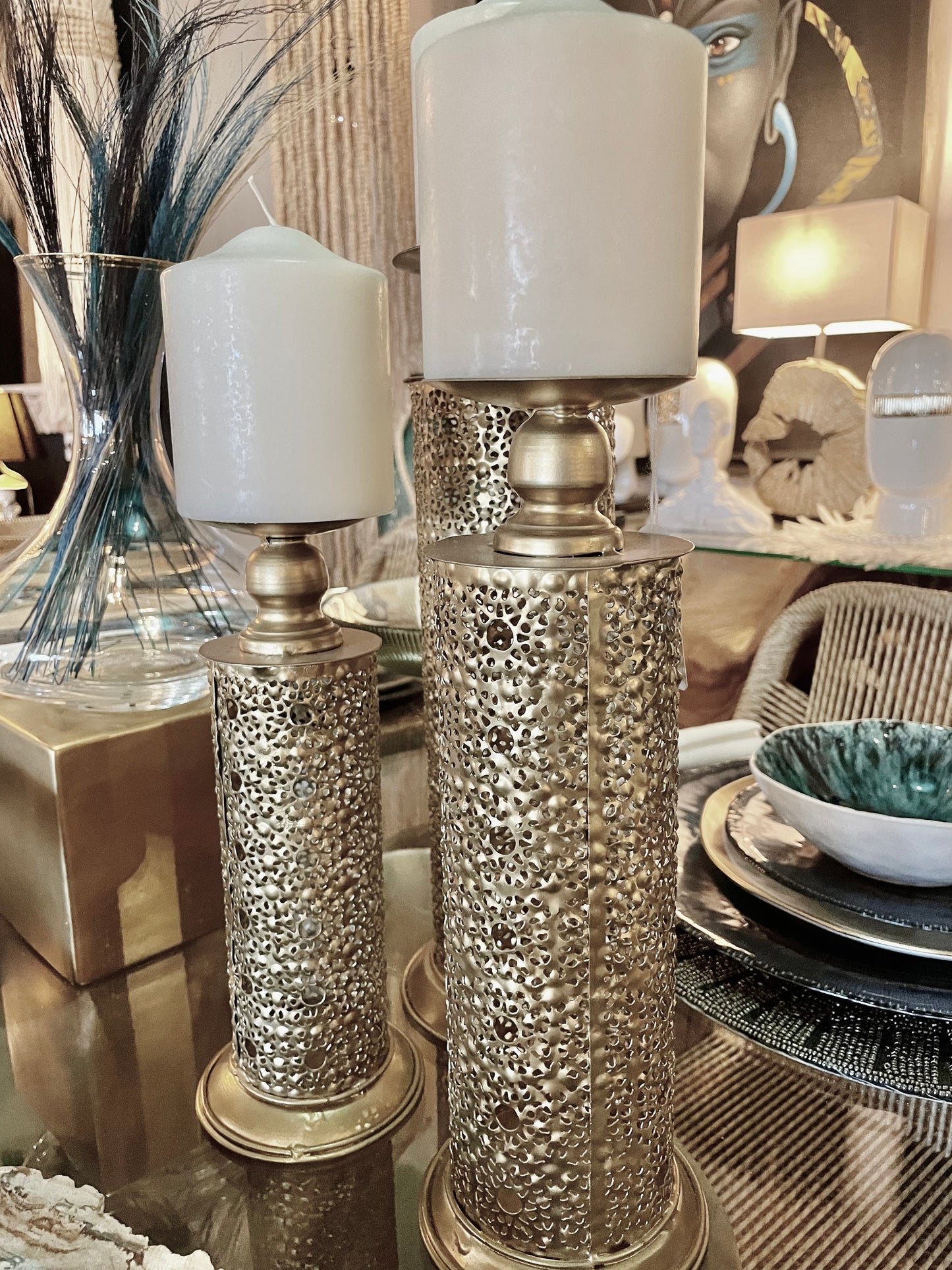 Gold Metal Candle Holder Set of 3