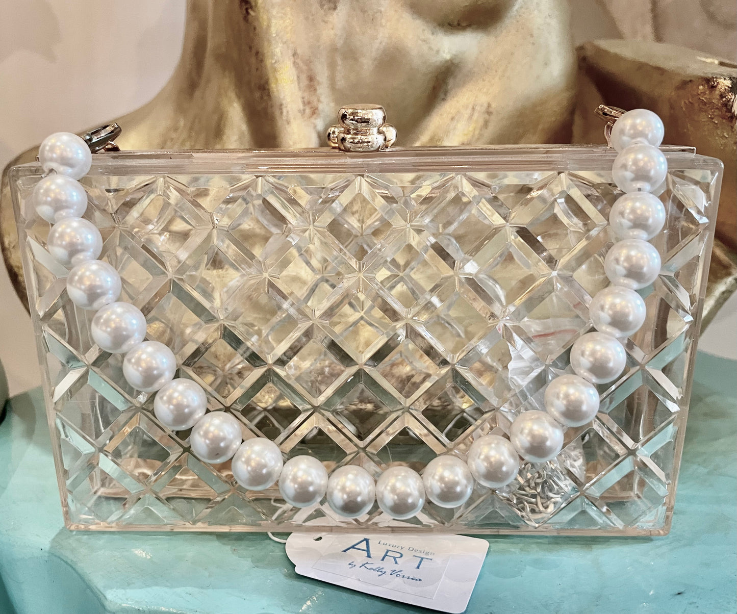 Transparent Bag with Pearls Chain