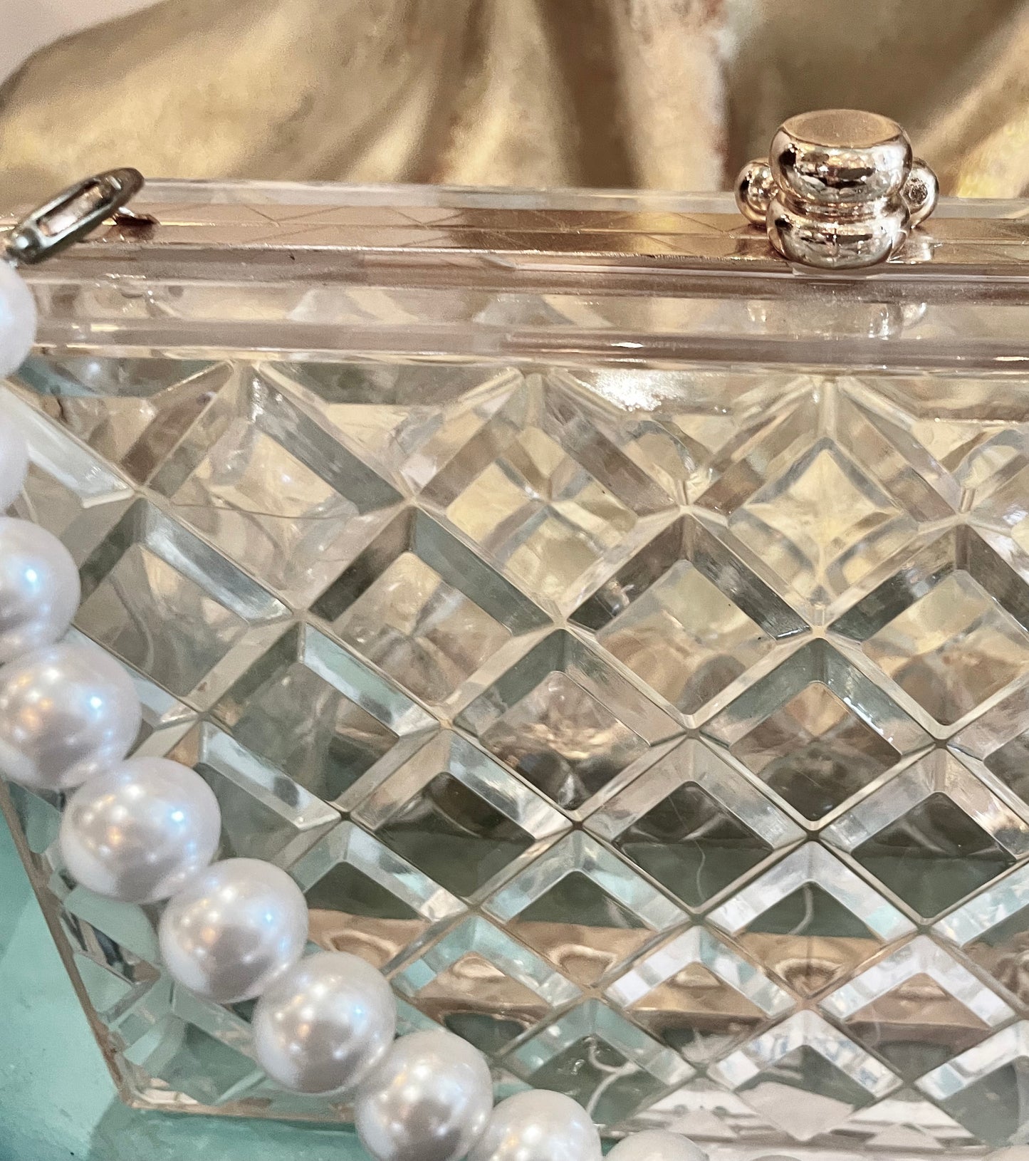 Transparent Bag with Pearls Chain