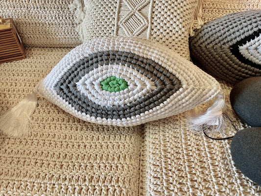 Handmade Macrame Ecru Eye Cushion