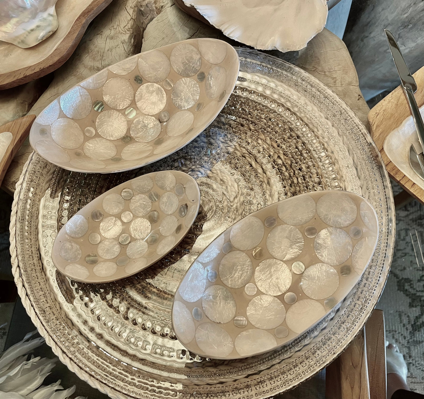 Mother of Pearl Oval Plates set of 3